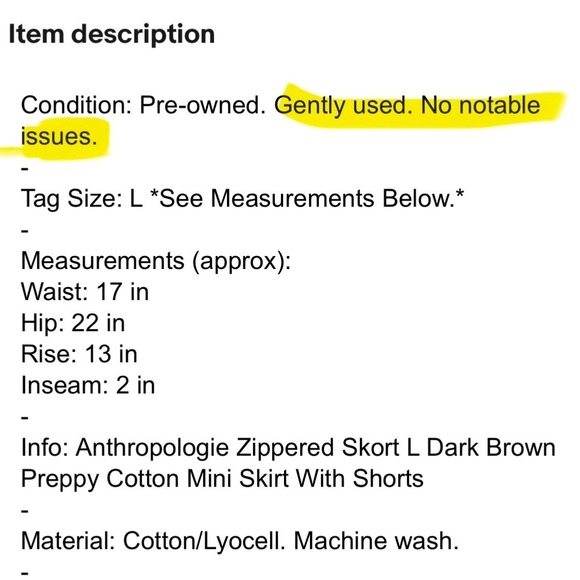 Anthropologie Zippered Skort Dark Brown Preppy Cotton Mini Skirt With Shorts L - Picture 10 of 10